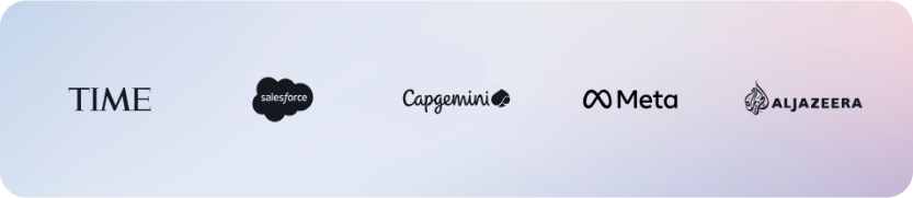 Logotypy marek: Time, Salesforce, Capgemini i Al Jazeera – jako klienci lub partnerzy firmy.