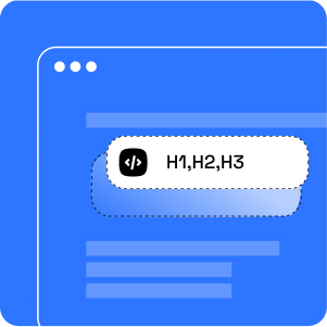 Ilustracja edytora stron internetowych z podświetlonym fragmentem zawierającym znaczniki nagłówków H1, H2, H3 – symbol struktury treści HTML.