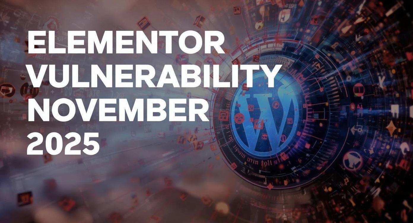 WordPress logo surrounded by digital security icons with the text “Elementor Vulnerability November 2025”