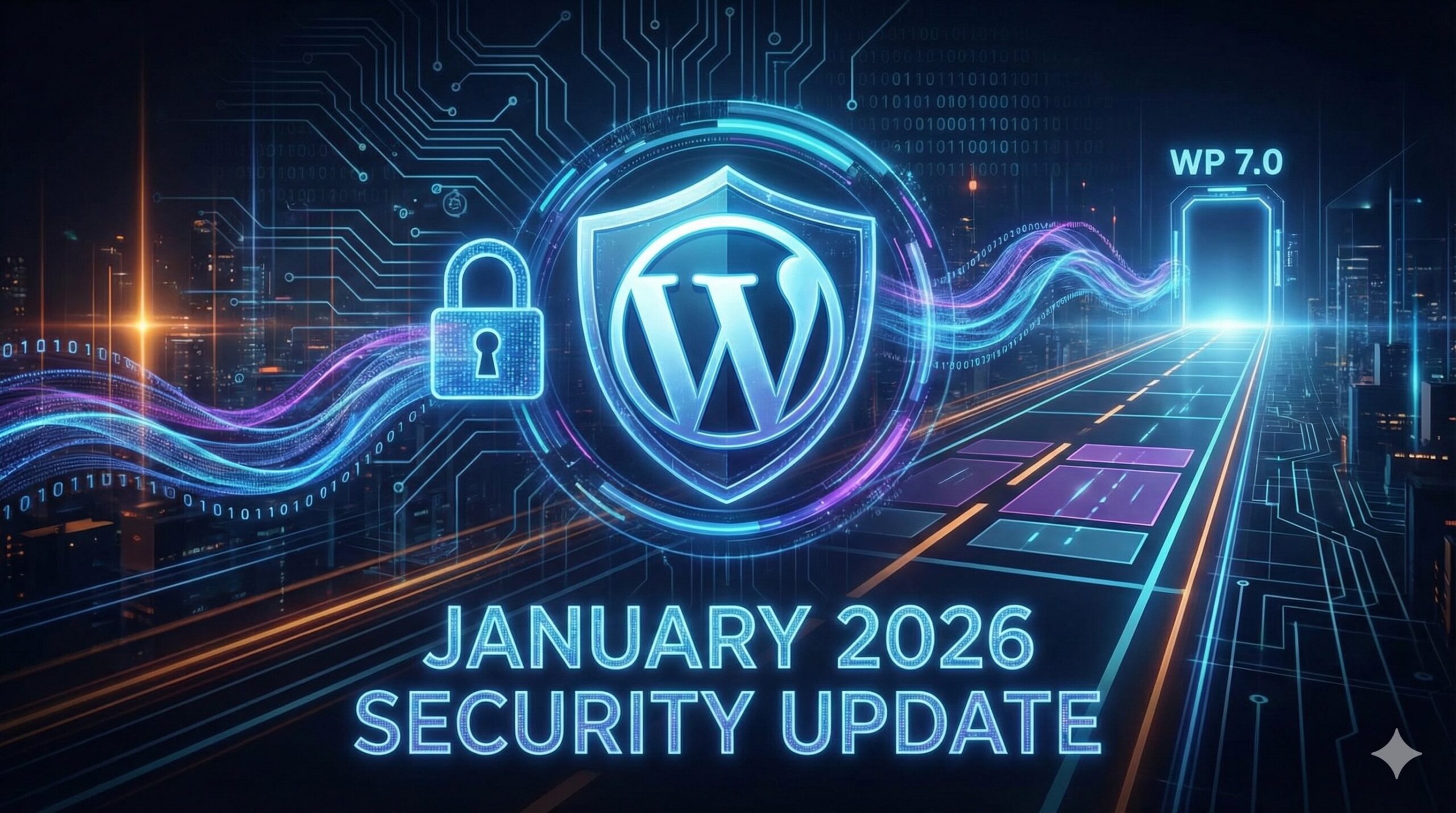 Infografika WordPress Security Update styczeń 2026: Krytyczne łatki i mapa drogowa do WordPress 7.0.